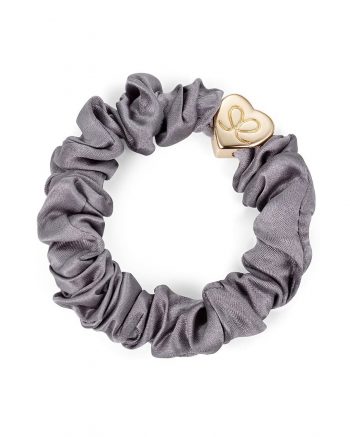 ByEloise Gold Heart Silk Scrunchie | Grey