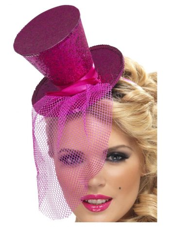 Fever Mini Top Hat on Headband, Hot Pink