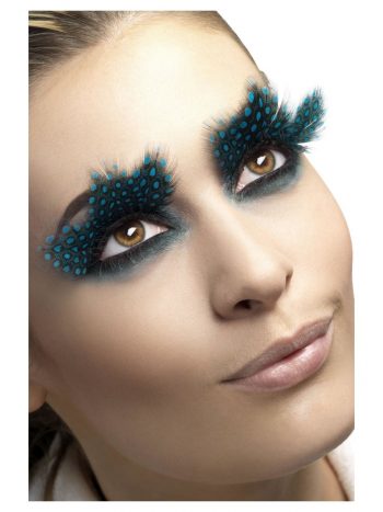 Eyelashes, Large Feather with Aqua Dots, Black