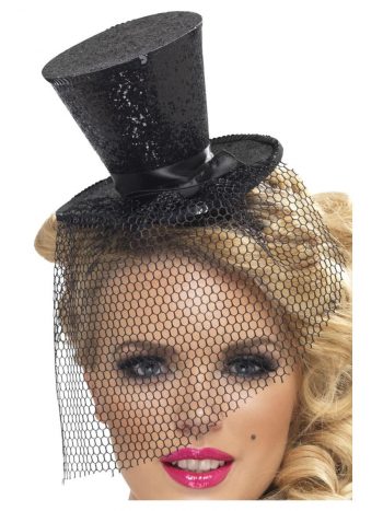 Fever Mini Top Hat Headband – Black Glitter