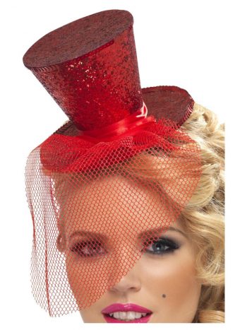 Fever Mini Top Hat Headband – Red Glitter