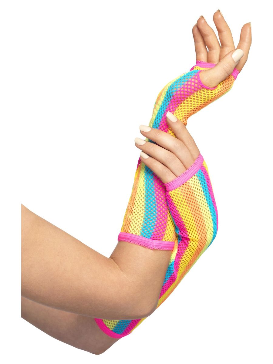 Fishnet Gloves, Long, Neon
