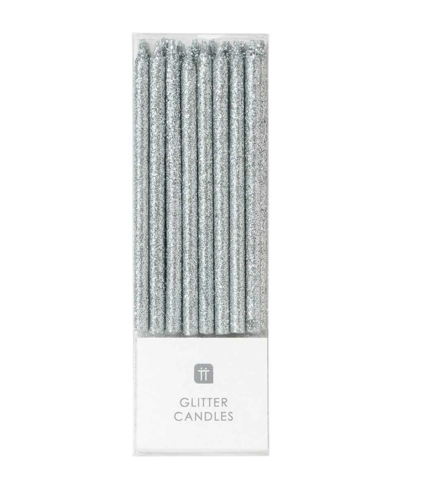 Luxe Silver Glitter Candles