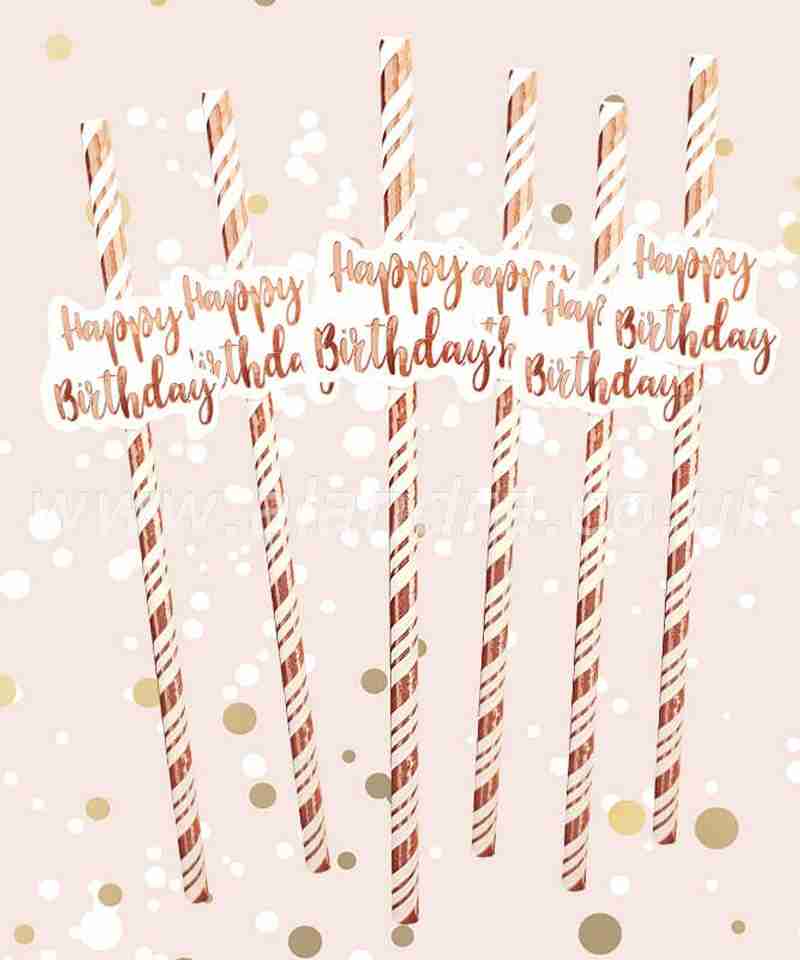 Happy Birthday Straws – Rose Gold
