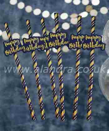 Happy Birthday Straws – Navy and Gold