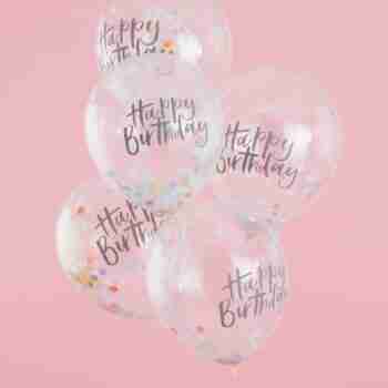 Happy Birthday Pastel Rainbow Confetti Balloons