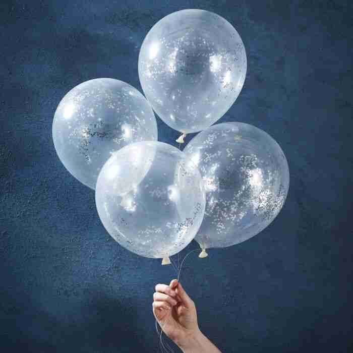 Silver Glitter Filled Confetti Balloons