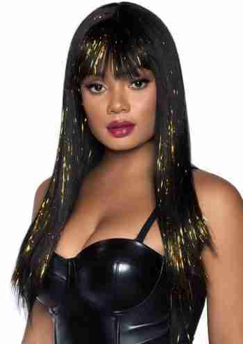 Leg Avenue Black Wig with Fringe and Tinsel