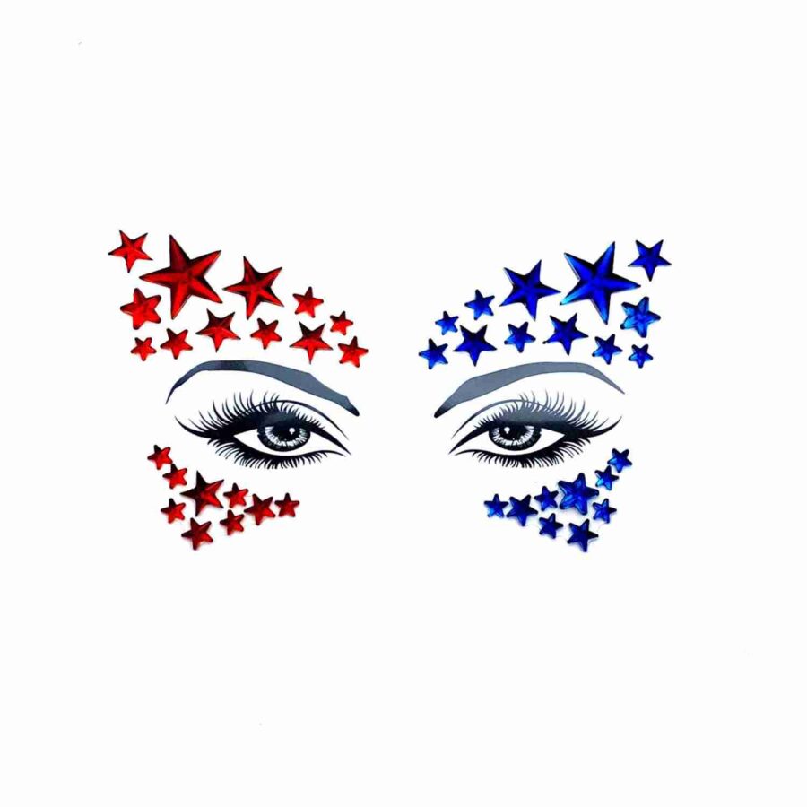 Neva Nude Red and Blue Stars Face Gems