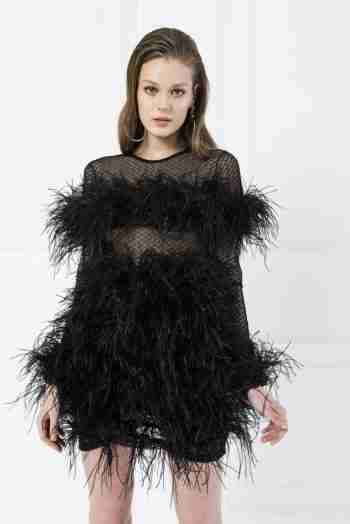 Kiki Riki Feather and Mesh Black Dress